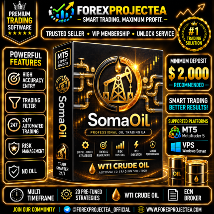 SomaOil MT5 Expert Advisor WTI Crude Oil trading bot dashboard